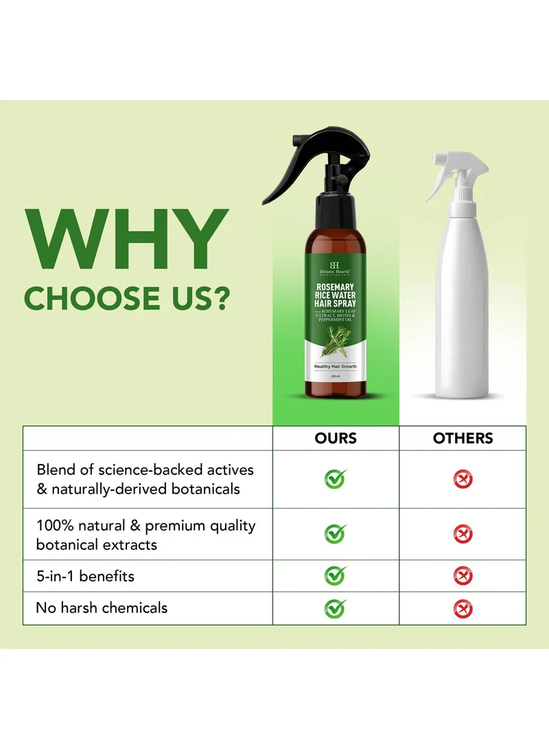 Botanic Hearth Botanic Hearth Rosemary Rice Water Spray for Hair Growth 200ml | Strengthen & Moisturize | Natural Scalp Care for Thicker, Healthier Hair | Ideal Leave-In Conditioner Alternative for All Hair Types