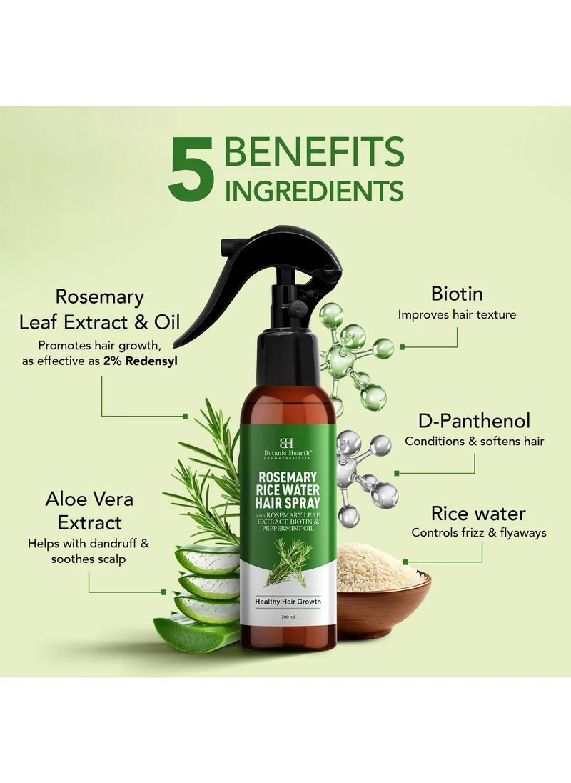 بوتانيك هيرث Botanic Hearth Rosemary Rice Water Spray for Hair Growth 200ml | Strengthen & Moisturize | Natural Scalp Care for Thicker, Healthier Hair | Ideal Leave-In Conditioner Alternative for All Hair Types