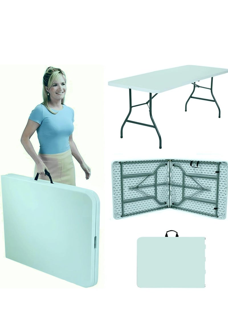 مخطوطات طاولة تخييم متعددة الأغراض شديدة التحمل، طاولة قابلة للطي للنزهات، طاولة طعام مركزية مثالية للحرف اليدوية والمناسبات الخارجية، طاولة خفيفة الوزن ومتينة مع مقبض حمل (180 × 70 × 74 سم) - Image 1