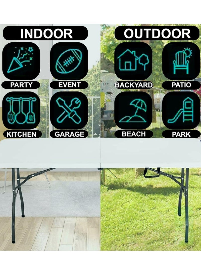 مخطوطات طاولة تخييم متعددة الأغراض شديدة التحمل، طاولة قابلة للطي للنزهات، طاولة طعام مركزية مثالية للحرف اليدوية والمناسبات الخارجية، طاولة خفيفة الوزن ومتينة مع مقبض حمل (180 × 70 × 74 سم) - Image 5