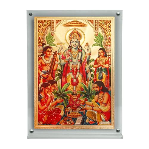 Hawai Gold Plated Shree Satyanarayana Swamy Vishnu Photo with Transparent Acrylic Magentic Tabletop Home Décor Religious Photo Frame, 8x5.8 inch Frame SFDI00466_ACRYLIC - Image 3