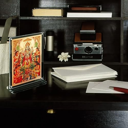 Hawai Gold Plated Shree Satyanarayana Swamy Vishnu Photo with Transparent Acrylic Magentic Tabletop Home Décor Religious Photo Frame, 8x5.8 inch Frame SFDI00466_ACRYLIC - Image 2