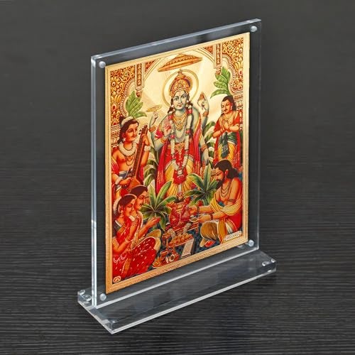 Hawai Gold Plated Shree Satyanarayana Swamy Vishnu Photo with Transparent Acrylic Magentic Tabletop Home Décor Religious Photo Frame, 8x5.8 inch Frame SFDI00466_ACRYLIC - Image 1