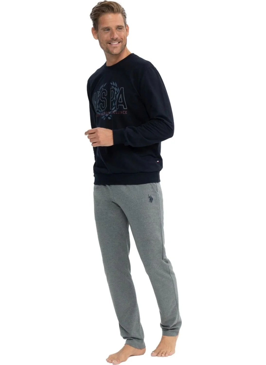 U.S. Polo Assn. 18824 Men's Navy Blue Long Sleeve Round Neck Two Thread Tracksuit Set