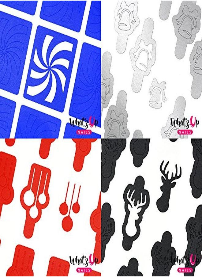 Whats Up Nails - Christmas Nail Vinyl Stencils 4 Pack (Peppermint Candy Bell Festive Globes Antler) For Nail Art Design - Image 1