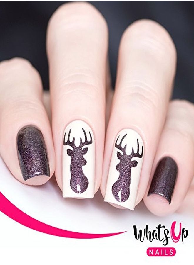 Whats Up Nails - Christmas Nail Vinyl Stencils 4 Pack (Peppermint Candy Bell Festive Globes Antler) For Nail Art Design - Image 1