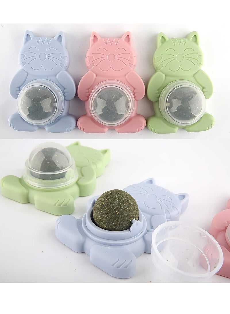 3 Pcs Catnip Ball Toy, Catnip Ball Cat Rotating Edible Cat Lick Ball Self Stick Teething Catnip Ball Toy Wall Snack Edible Healthy Kitten Chew Toy - Image 2