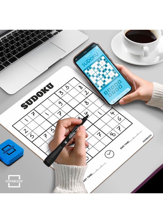 Scribbledo Dry Erase Sudoku For Kids Sudoku Puzzles For Adults All Ages 9”X12” White Board Easy Hard Sudoku Math Educational Game Whiteboard - Image 3