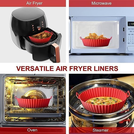 ZUSTPACK Air Fryer Silicone Liners 3 PCS Reusable Airfryer Silicone Pot Food Grade Air Fryer Liners 85 inch Easy Cleaning Silicone Air Fryer Baking Tray with Brush and thonegs - Image 3