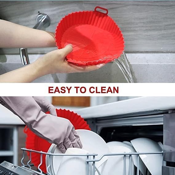 ZUSTPACK Air Fryer Silicone Liners 3 PCS Reusable Airfryer Silicone Pot Food Grade Air Fryer Liners 85 inch Easy Cleaning Silicone Air Fryer Baking Tray with Brush and thonegs - Image 4