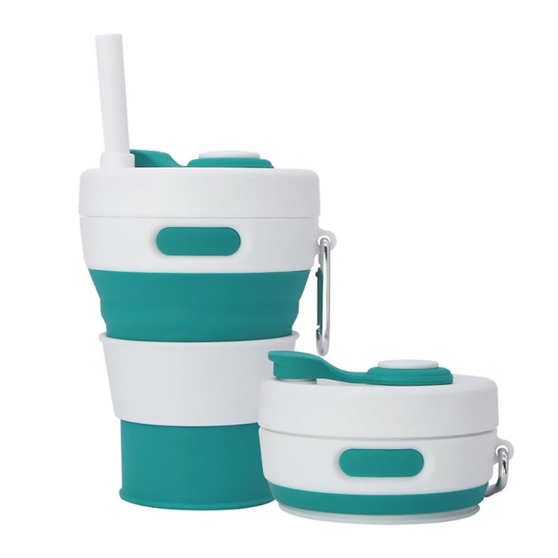 UNNESTAR Collapsible Camping Cup with Straw Silicone Folding Coffee Cup Sport Bottle Portable Travel Outdoor Car 16oz 20oz Green