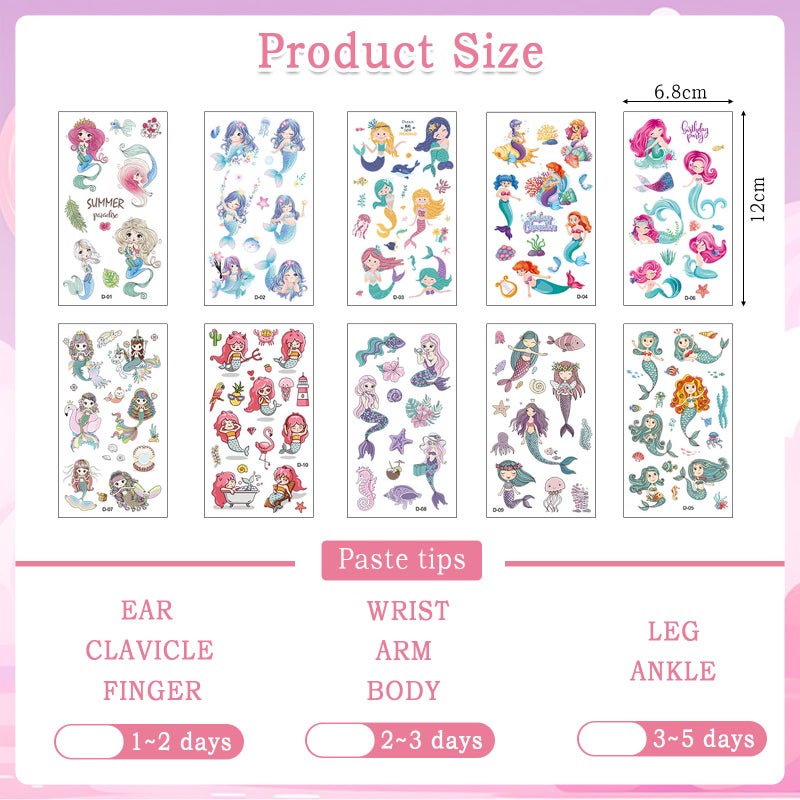 SOLARAE Temporary Tattoos for Kids, 10 Pcs Kids Tattoo Stickers Waterproof Cute Fake Tattoos for Kids, Party Bag Fillers, Birthday Party Favors, School Rewards Gifts for Boys Girls - Image 2