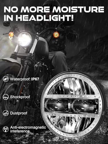 AUDEXEN 5.75 Inch Led Headlight 55W 5-3/4" Round Headlight Compatible with Harley Dyna Sportster Street Bob Softail Iron 883 Street Rod Deuce Custom Super Wide Glide Motorcycle, Chrome - Image 4