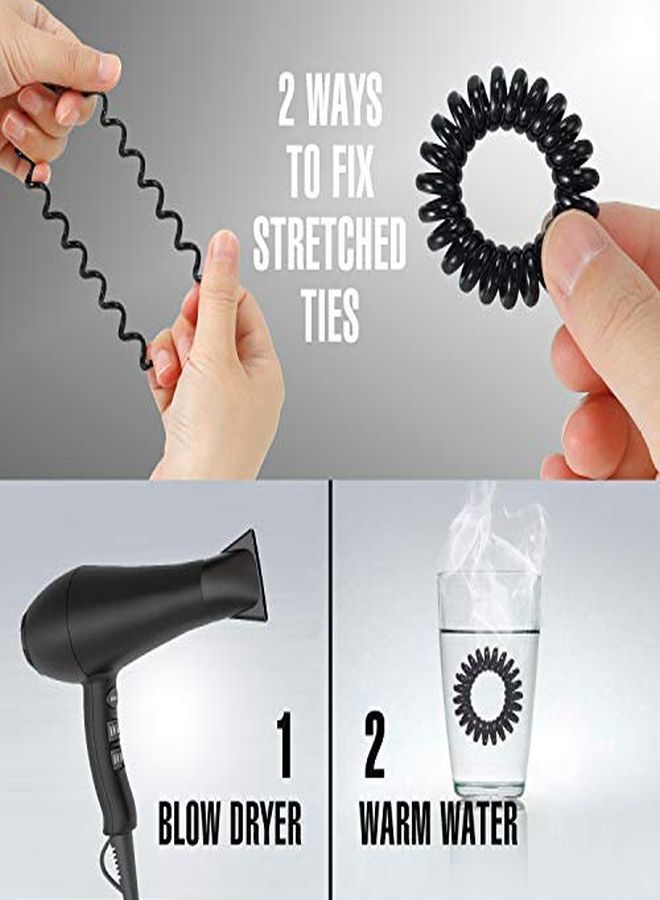 TailaiMei Iral Hair Ties, Tailaimei No Crease Coil Hair Ties, Phone Cord Hair Ties For Thick Hair - Women Ponytail Holder Elastics(Black&Transparent) - Image 4