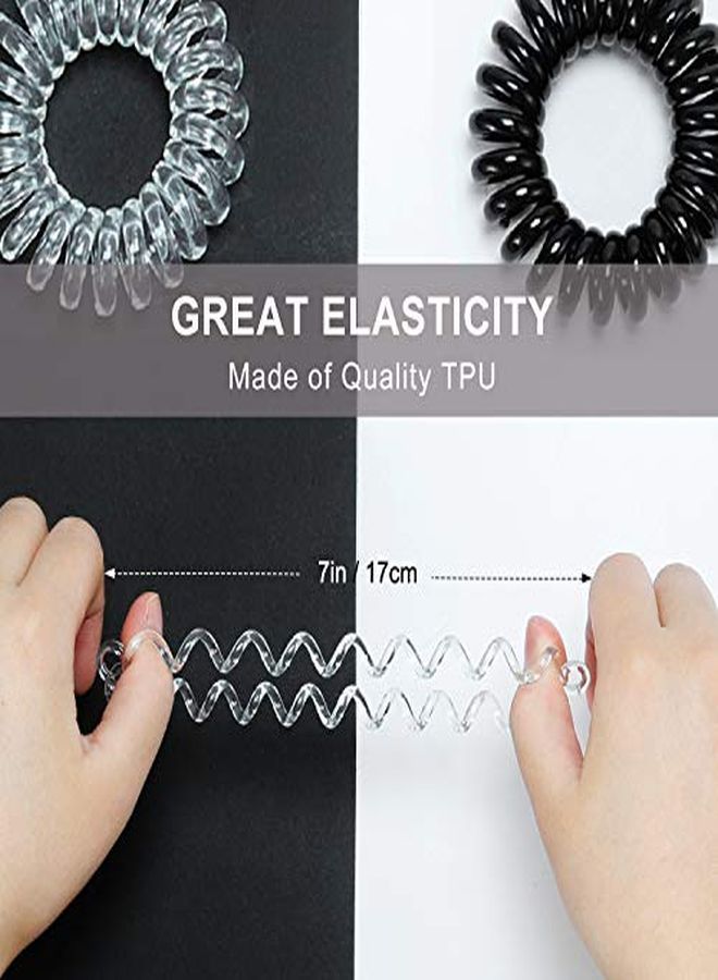 TailaiMei Iral Hair Ties, Tailaimei No Crease Coil Hair Ties, Phone Cord Hair Ties For Thick Hair - Women Ponytail Holder Elastics(Black&Transparent) - Image 2