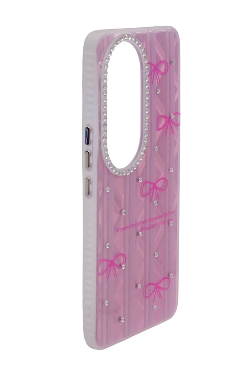 CFS TPU Bows Printed Back Cover Case with Rhinestone Camera Border For Vivo V50 - Pink Transparent - Image 2