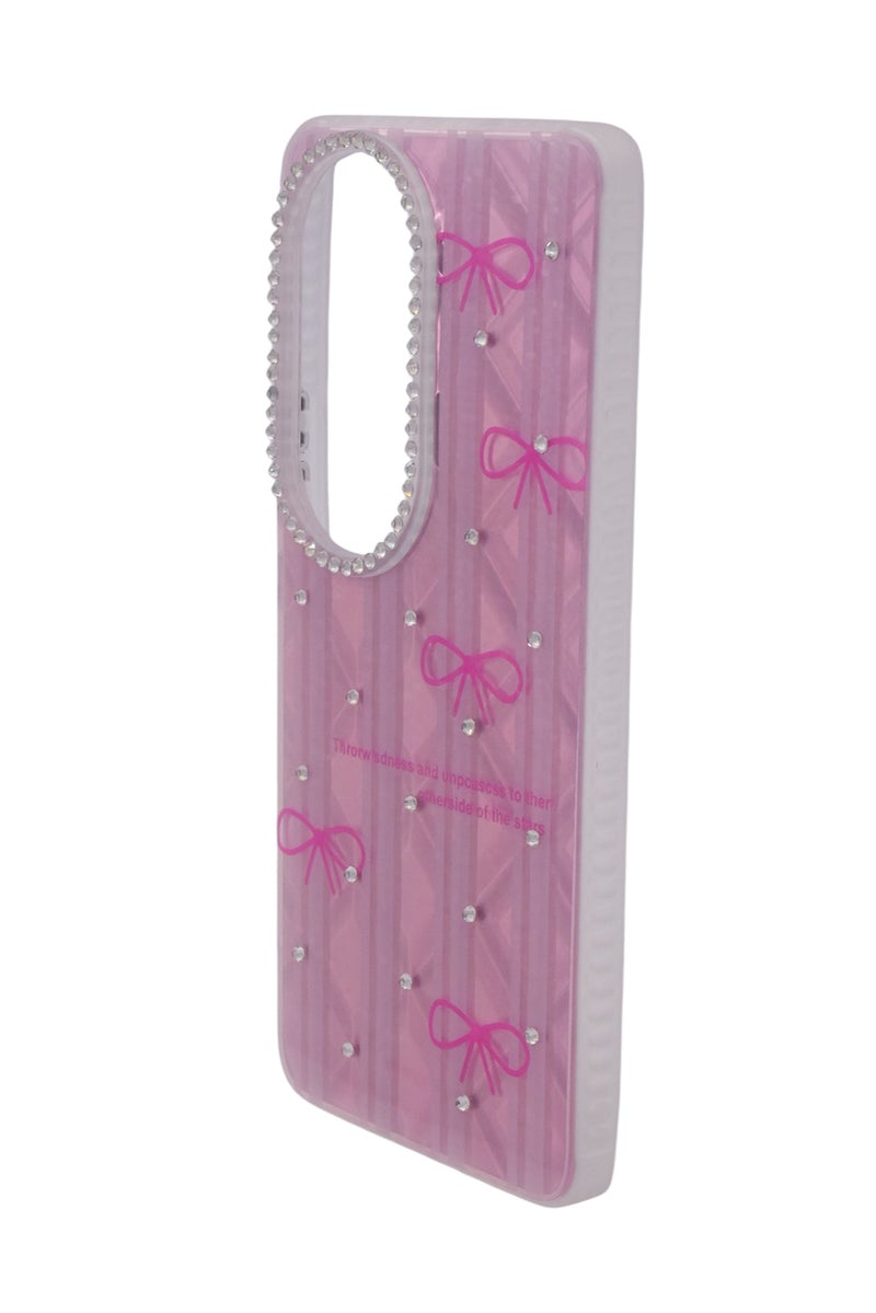 CFS TPU Bows Printed Back Cover Case with Rhinestone Camera Border For Vivo V50 - Pink Transparent - Image 3
