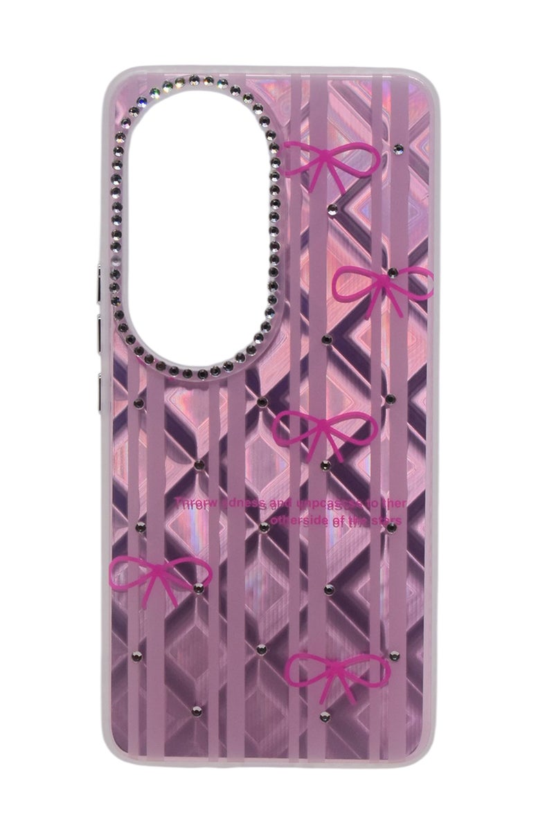 CFS TPU Bows Printed Back Cover Case with Rhinestone Camera Border For Vivo V50 - Pink Transparent - Image 1