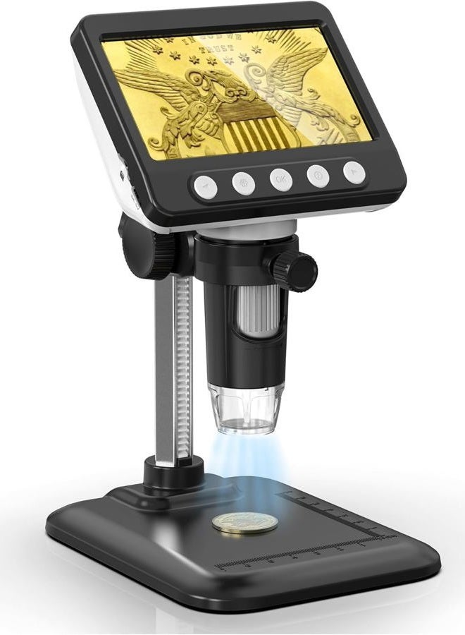 WKR Digital Microscope, 4.3" LCD USB Coin Microscope, 1080P Error Coin Magnifier with 8 Adjustable LED Lights, PC View, Compatible with Windows for Adults Kids - Image 1