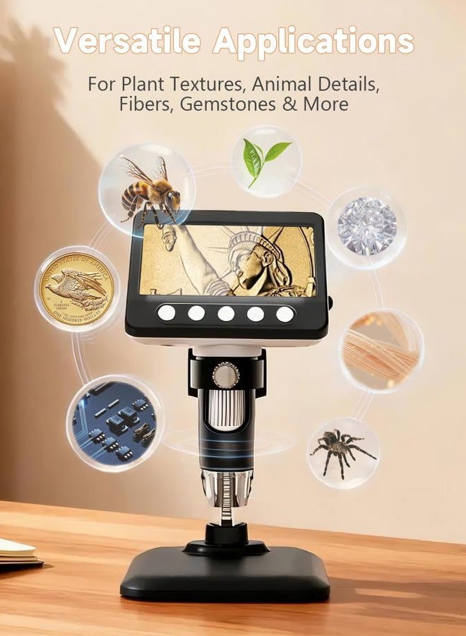WKR Digital Microscope, 4.3" LCD USB Coin Microscope, 1080P Error Coin Magnifier with 8 Adjustable LED Lights, PC View, Compatible with Windows for Adults Kids - Image 4