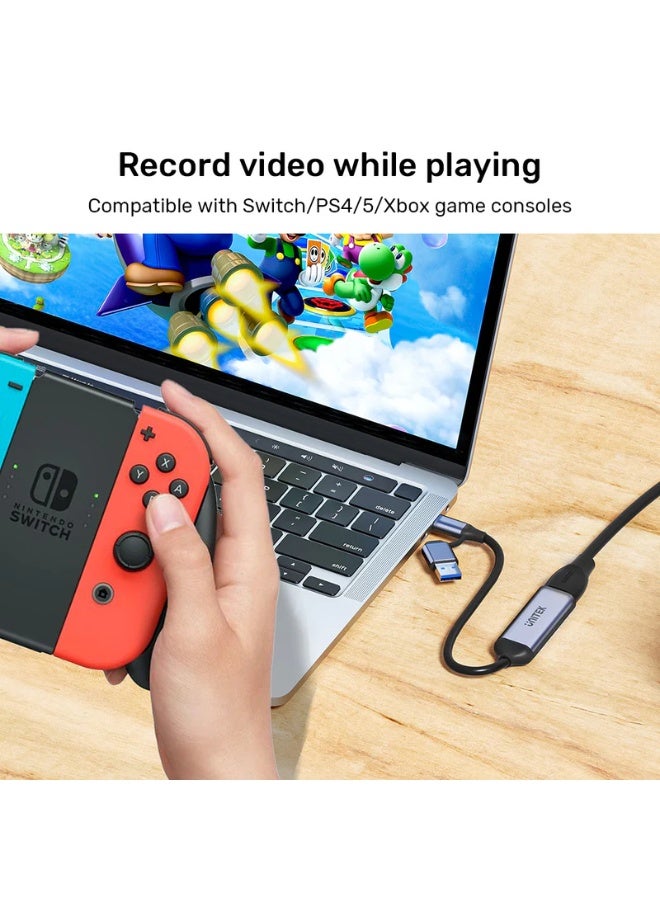 UNITEK بطاقة التقاط الفيديو HDMI إلى USB-C/A، إدخال 4K، إخراج 1080p، 60 إطار في الثانية، توصيل وتشغيل، زمن انتقال منخفض، معاينة في الوقت الحقيقي، متوافقة مع الكمبيوتر، ماك، الهواتف المحمولة والأجهزة اللوحية - Image 2