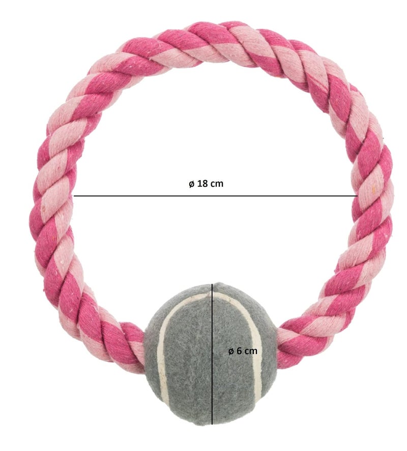 Trixie Pet Playing Ring Rope Toy with Tennis Ball for Dogs, Cotton/Polyester Material, Dog Chew Toy, Interactive Rope Dog Toy, Dental Hygiene (Get Any 1 Color) - 1pc - Image 2