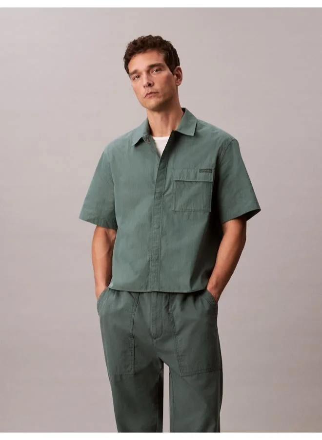 Relaxed Cotton Blend Short Sleeve Shirt