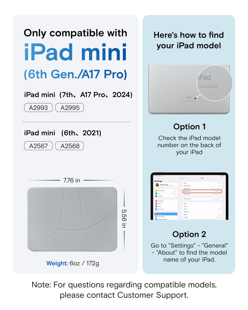 MOFT Dynamic Folio Case for iPad mini 7th A17 Pro 2024 & iPad mini 6th A15 2021, 8.3 Inch Slim Magnetic Stand Case with 20+ Viewing Angles, Auto Wake/Sleep, Ultra Thin, Cement x Sapphire - Image 2