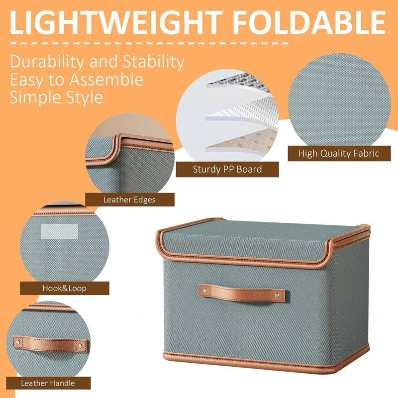 Calyrex Storage Bins With FlipTop Lid Handle Linen Fabric Foldable Storage Boxes Organizer Containers Baskets Cube With Cover For Bedroom Closet Office 1 Pack26 LGrey - Image 2
