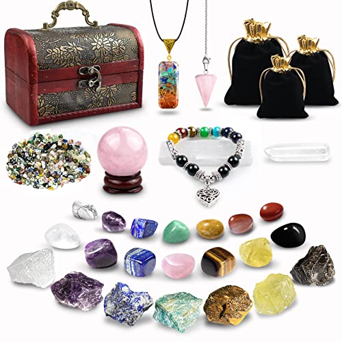 TATOODAA Healing Crystals Set, 28 Pcs Crystals and Healing Stones 7 Chakra Stones Kit for Beginners Raw Protection Reiki Spiritual Energy Meditation Natural Gem with Wooden Box, Crystals Gifts for Women - Image 1