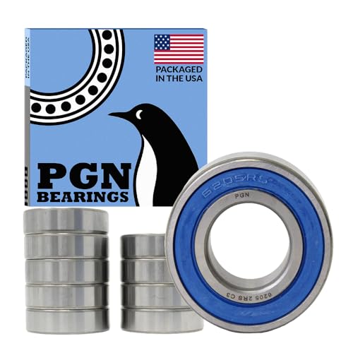 PGN Bearings محامل PGN (10 عبوة) 6205-2RS - محامل كروية مغلقة من الفولاذ الكرومي المشحم - 25x52x15 مم مع ختم مطاطي ودعم عالي السرعة - Image 1