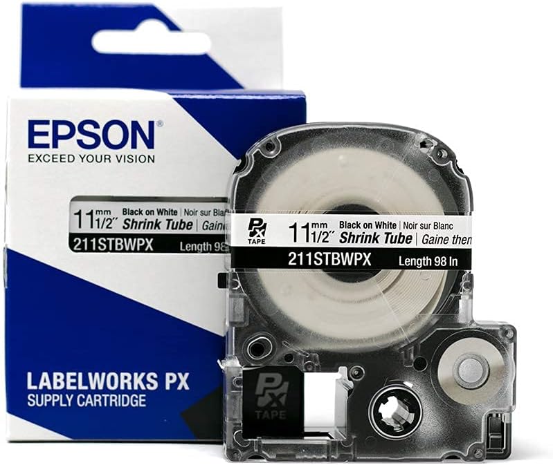 LABELWORKS Epson 211STBWPX Genuine Tape Cartridge - Black on White Shrink Tube Industrial Label Maker Tape - AWG 2-8, 1/2" (11MM) Wide, 8 ft (96") - Image 1