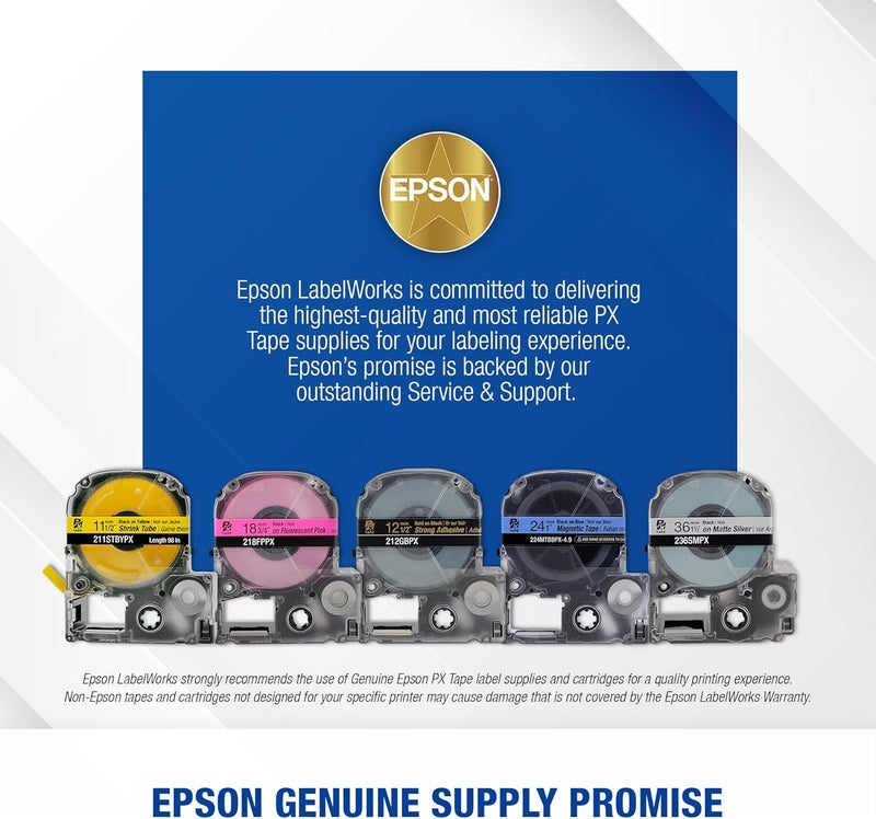 LABELWORKS Epson 211STBWPX Genuine Tape Cartridge - Black on White Shrink Tube Industrial Label Maker Tape - AWG 2-8, 1/2" (11MM) Wide, 8 ft (96") - Image 2