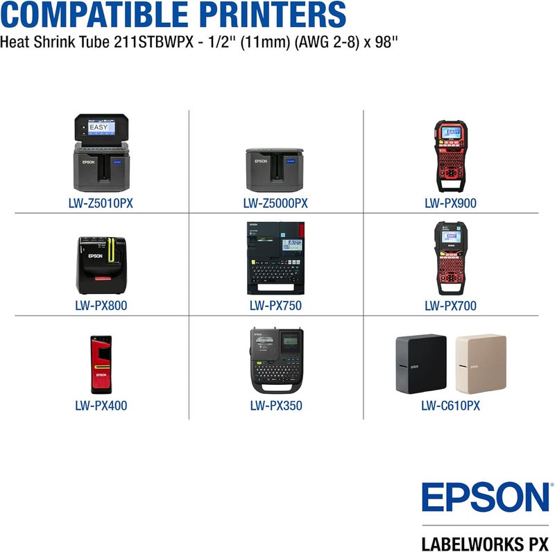LABELWORKS Epson 211STBWPX Genuine Tape Cartridge - Black on White Shrink Tube Industrial Label Maker Tape - AWG 2-8, 1/2" (11MM) Wide, 8 ft (96") - Image 3