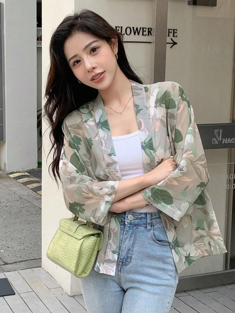 TOPLOT Women's Front Open Floral Printed Shrug Top Regular Fit (Shrug-5148-Green-S) - Image 3