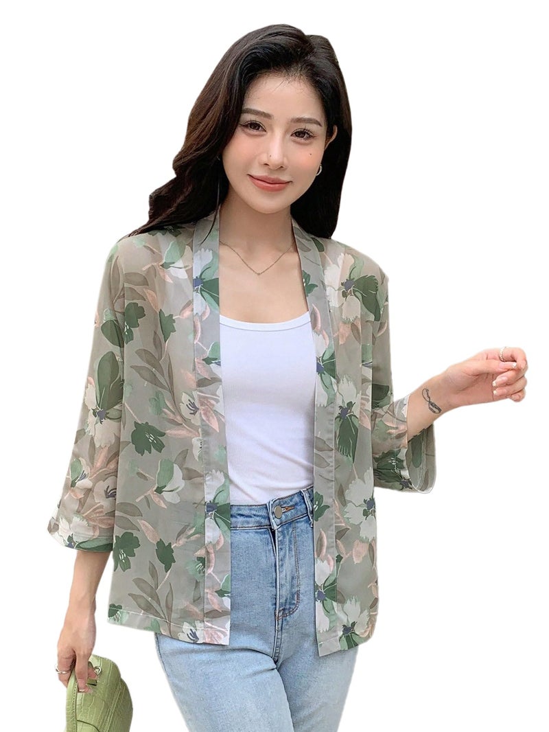 TOPLOT Women's Front Open Floral Printed Shrug Top Regular Fit (Shrug-5148-Green-S) - Image 5