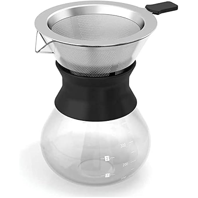 Womdee Pour Over Coffee Maker SetPour Over Coffee Dripper With Reusable Stainless Steel Drip Filter Elegant Coffee Dripper Pot Glass Carafe  Permanent Stainless Steel Filter - Image 3