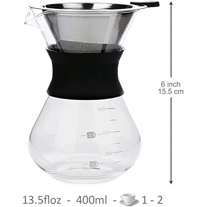 Womdee Pour Over Coffee Maker SetPour Over Coffee Dripper With Reusable Stainless Steel Drip Filter Elegant Coffee Dripper Pot Glass Carafe  Permanent Stainless Steel Filter - Image 5