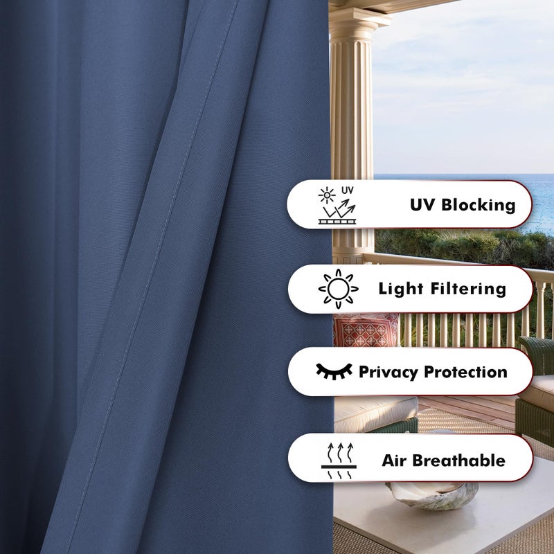 BONZER Outdoor Waterproof Curtains for Patio Privacy Grommet Light Filtering Outside Curtains for Gazebo, Porch, Pergola, Pavilion, 1 Panel, 54W x 84L inch, Navy - Image 4