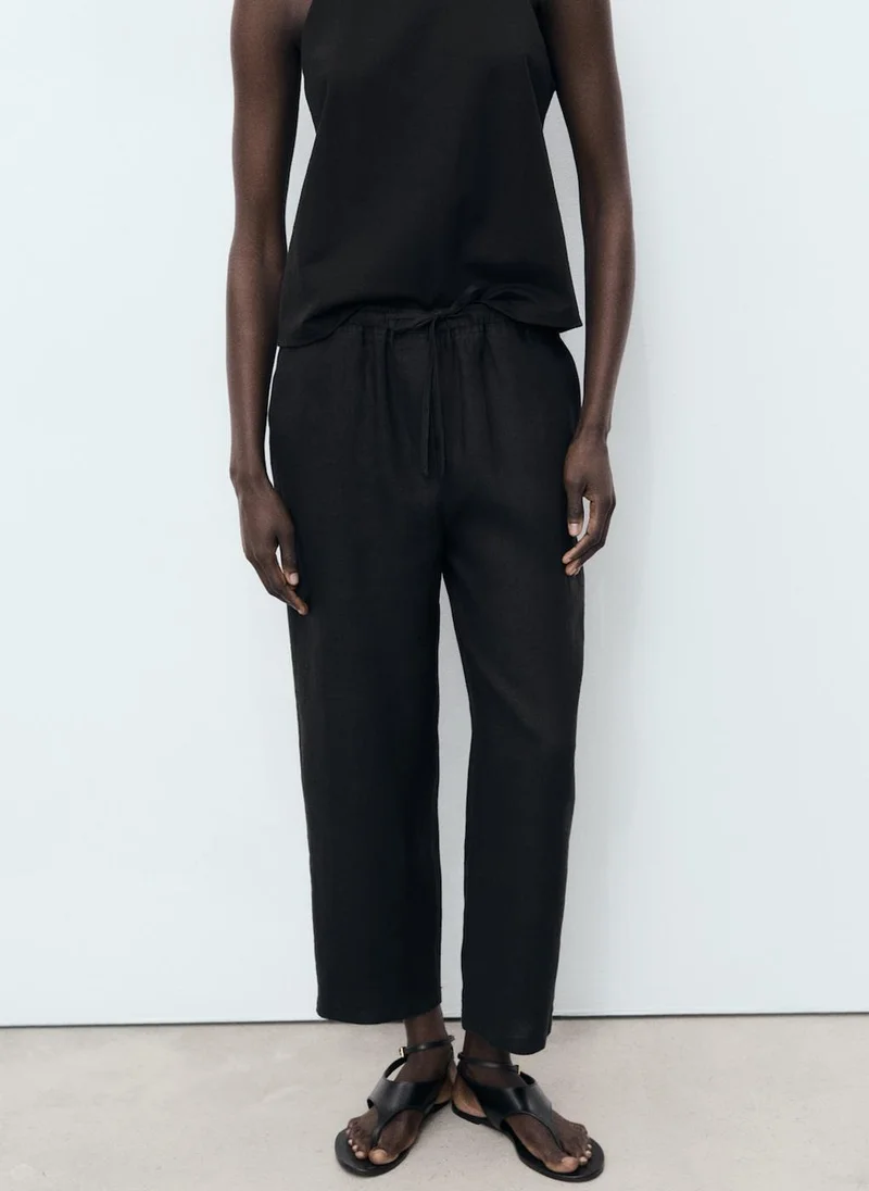 MANGO Linen Trousers With Drawstring