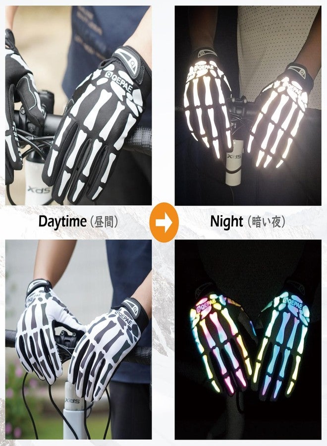 تراي وندر قفازات هيكل عظمي من TRIWONDER، قفازات ركوب الدراجات، مانعة للانزلاق، للرجال والنساء والأطفال، قفازات جمجمة للهالوين للدراجات الهوائية والنارية، مناسبة للرياضة والتمارين وركوب الدراجات (أبيض عاكس، صغير) - Image 4