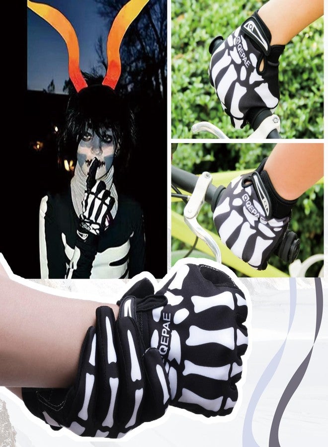 تراي وندر قفازات هيكل عظمي من TRIWONDER، قفازات ركوب الدراجات، مانعة للانزلاق، للرجال والنساء والأطفال، قفازات جمجمة للهالوين للدراجات الهوائية والنارية، مناسبة للرياضة والتمارين وركوب الدراجات (أبيض عاكس، صغير) - Image 5