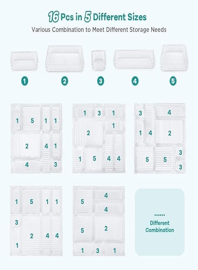 Kaito Desk Drawer Organizer Tray Acrylic Clear Makeup Drawer Organizers (16 Pc) - Transparent - Image 3