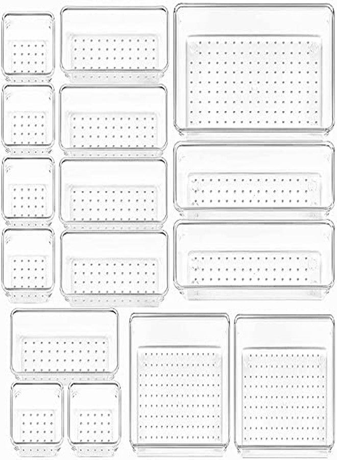 Kaito Desk Drawer Organizer Tray Acrylic Clear Makeup Drawer Organizers (16 Pc) - Transparent - Image 1