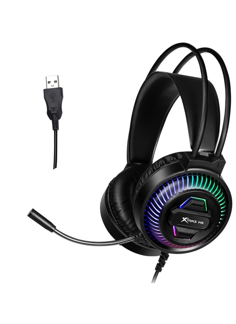 XTRIKE ME Gaming Headset GH510 USB RGB - Stereo Surround Sound - RGB Lighting - 50MM Drivers - LEATHER Ear Cups  - Image 3