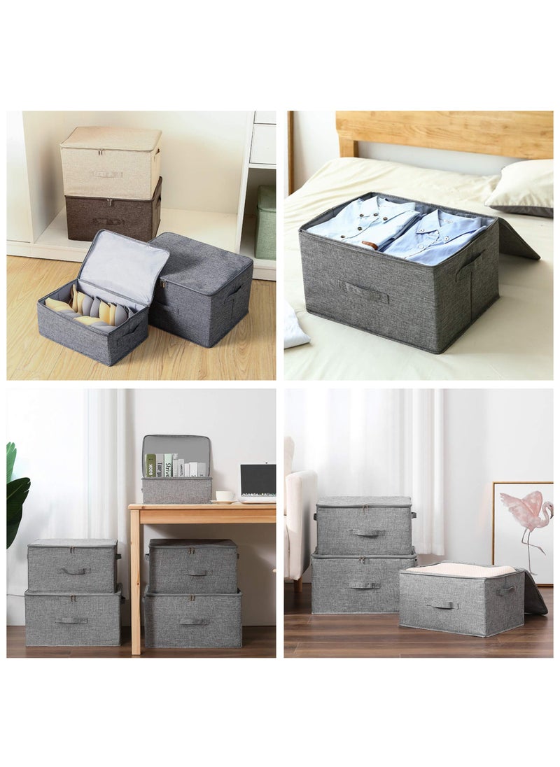 Jourvent - 3PCS Storage Boxes with Zipper Lid Storage Boxes PP Plastic Board Foldable Home Storage Boxes with Lids, Basket Wardrobe Clothes Organizing Containers - Gray, Large Size 45 x 35 x 26 cm - Image 1