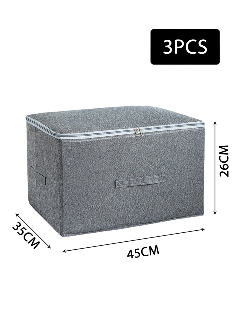 Jourvent - 3PCS Storage Boxes with Zipper Lid Storage Boxes PP Plastic Board Foldable Home Storage Boxes with Lids, Basket Wardrobe Clothes Organizing Containers - Gray, Large Size 45 x 35 x 26 cm - Image 1
