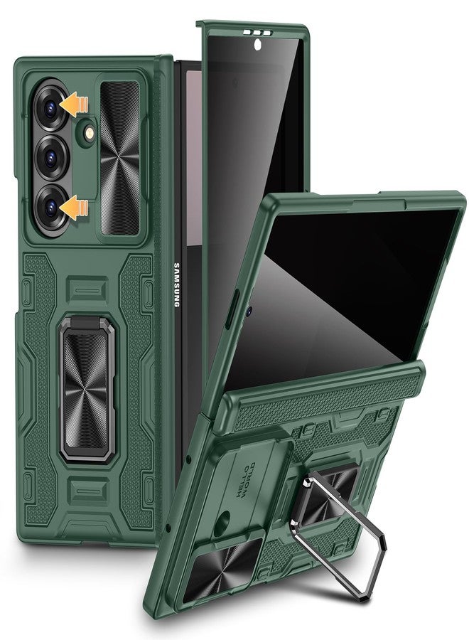 VEGO for Samsung Galaxy Z Fold 7 Case with Hinge Protection, Full-Body Case Built-in Privacy Screen Protector & Slide Camera Cover & Rotat Ring Stand Shockproof Hard Phone Case for Galaxy Fold 7-Green - Image 1