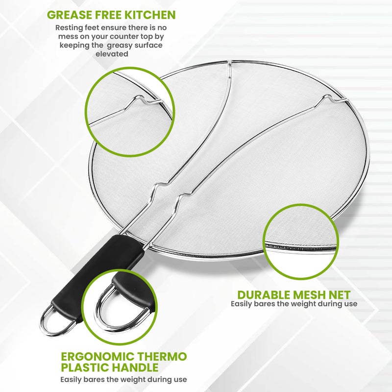 KAFOOR 13" Grease Splatter Screen for Cooking | Stainless Steel Oil Splatter Guard and Ultra-Fine Mesh Protects Skin from Burns | TPR Tight-Grip Handle (Black) - Image 4