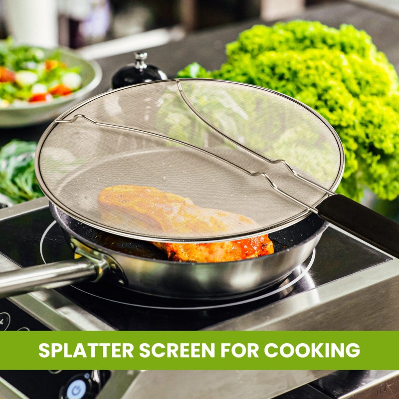 KAFOOR 13" Grease Splatter Screen for Cooking | Stainless Steel Oil Splatter Guard and Ultra-Fine Mesh Protects Skin from Burns | TPR Tight-Grip Handle (Black) - Image 3
